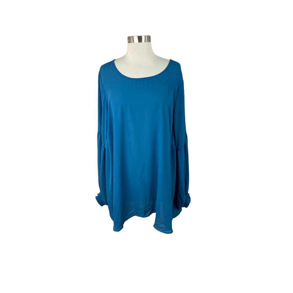 Torrid NEW 4 4X Blue Georgette Blouson Sleeve Blouse Career Long Sleeve
